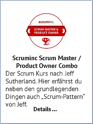 Der Scrum Kurs nach Jeff Sutherland. Hier erfährst du neben den grundlegenden Dingen auch „Scrum-Pattern“ von Jeff.